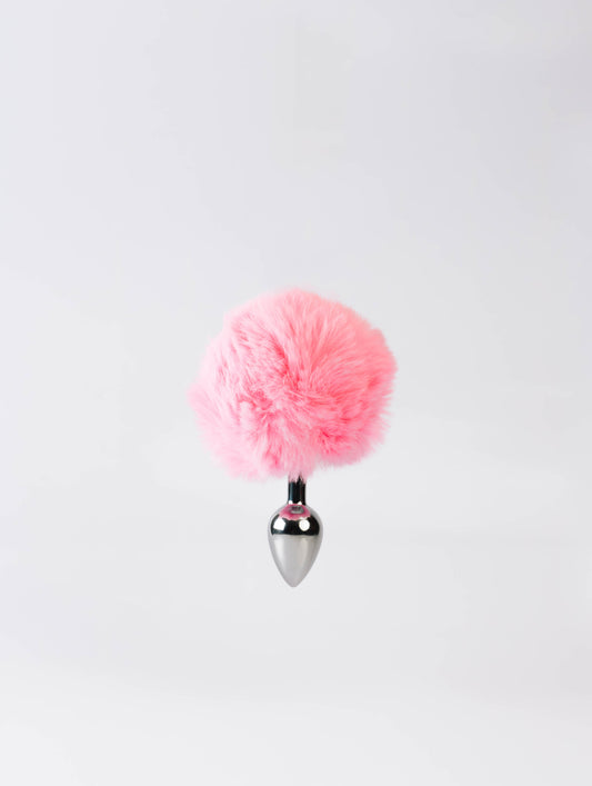 Plug anal con cola de conejo rosa